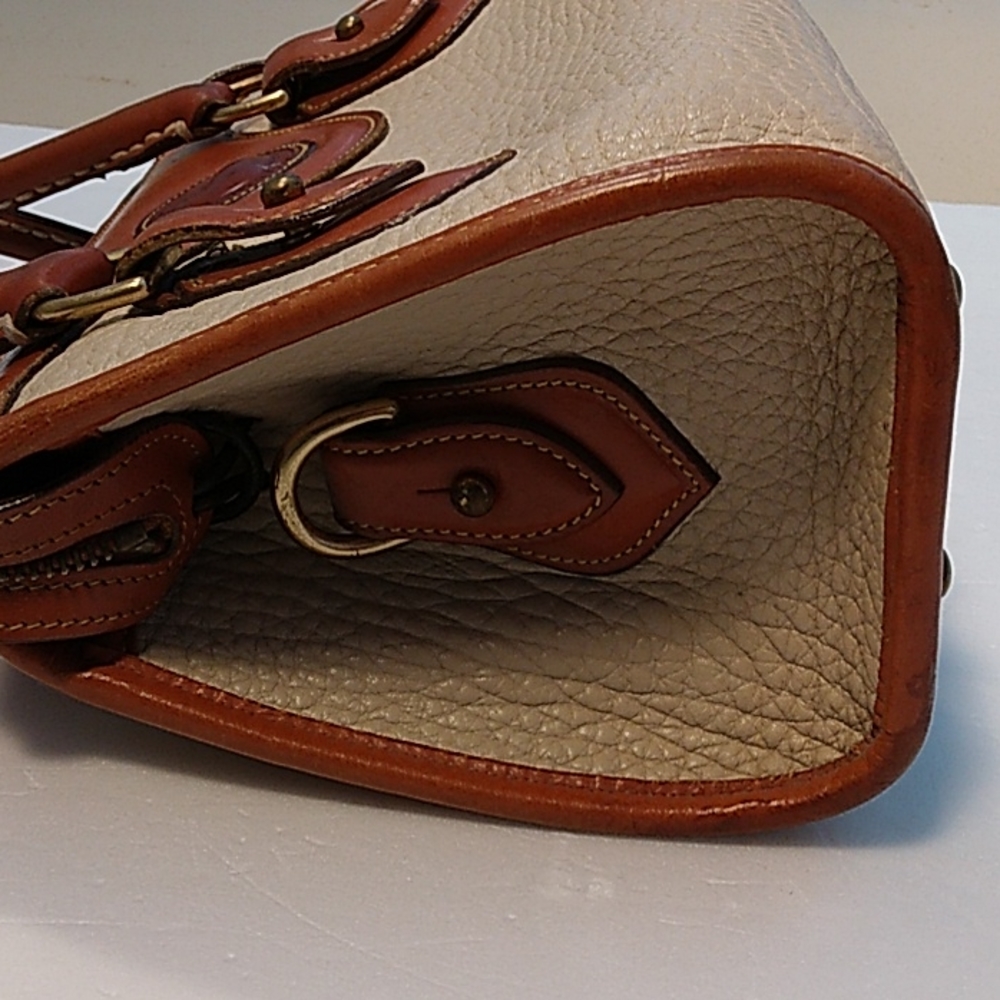 Dooney & Bourke Leather Gladstone Cream and Tan Satchel - Picture 5 of 16